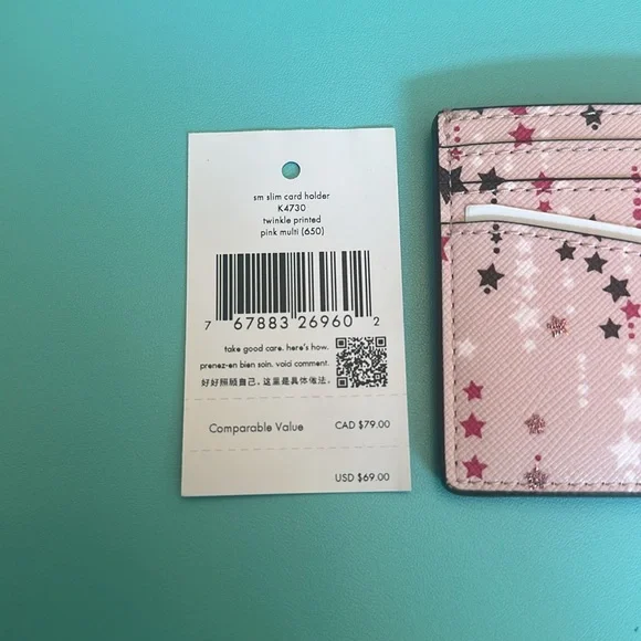 ♠️Kate Spade Staci Twinkle Stars Small Slim Card Holder Case Wallet Pink NWT - Picture 4 of 5